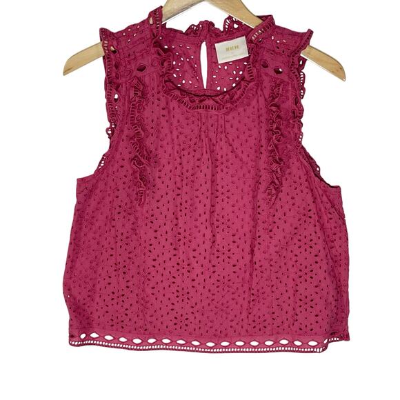 ANTHROPOLOGIE MAEVE Women’s Sleeveless Pink Eyelet Ruffle Top size 8 - Picture 2 of 5